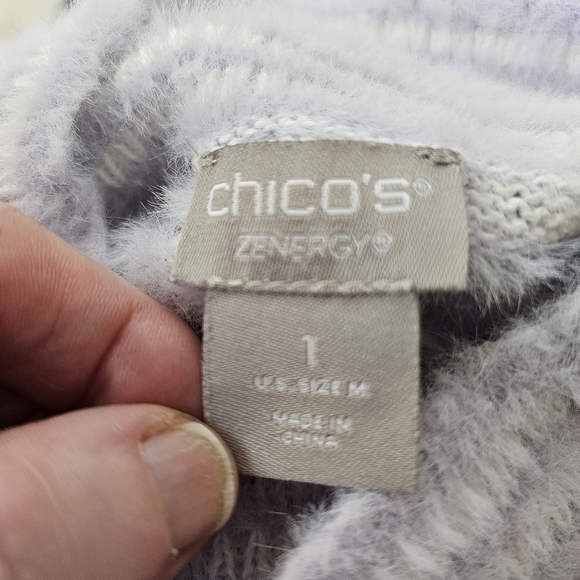 Chicos Zenergy Striped Fuzzy Pastel Turtleneck Sweater in 1 (8) - Picture 3 of 5